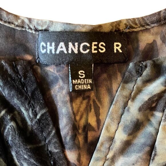 Chances R Black Tan Floral Burnout Sheer Roll Tab Sleeve Blouse Top Small Boho - Picture 5 of 8